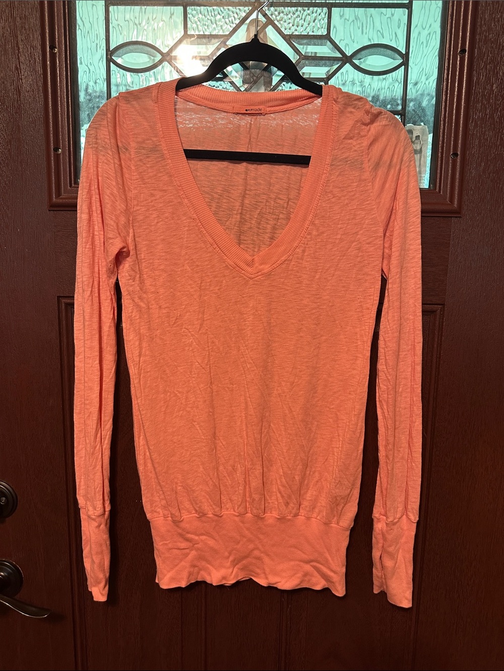 LA made Coral V-Neck Long Sleeve Top